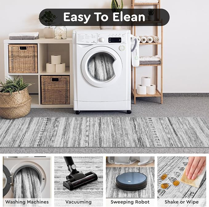 2x8 Runner Rug Machine Washable Non Slip Area Rug Distressed Neutral Moroccan - Image 6