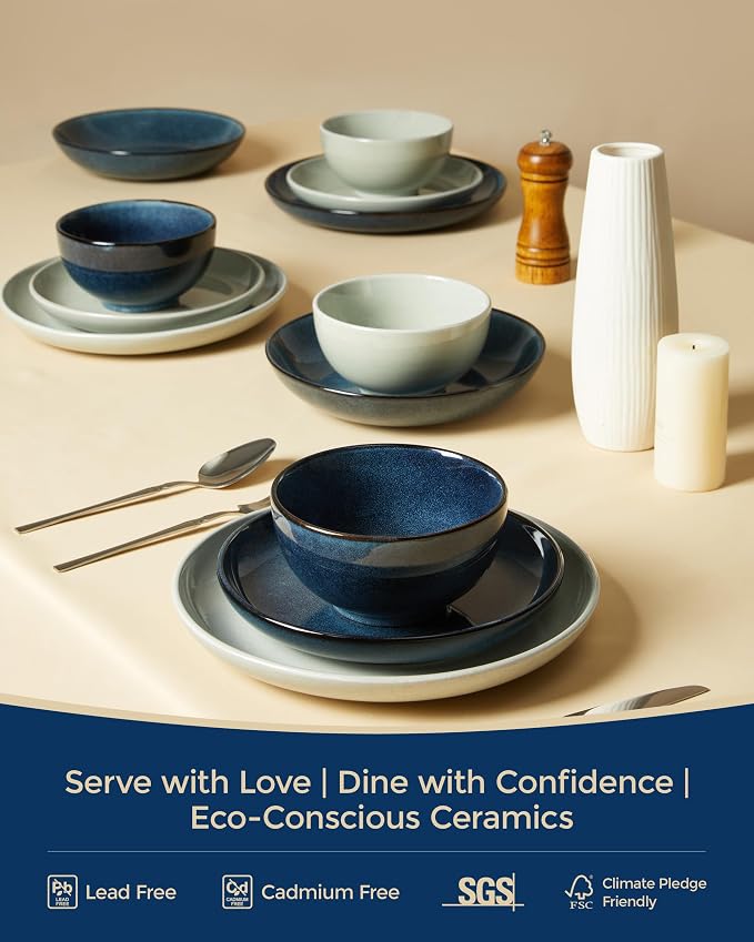 24 Piece Dinnerware Sets for 8, Modern Stoneware Plates and Bowls Setst - Image 7