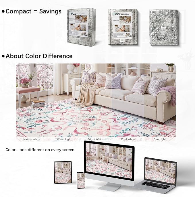 DCX Pink 2x6 Runner Rug, Machine Washable - Image 8
