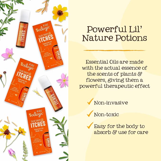 Oilogic Bug Bite Itch Roll-On Essential Oil for Kids - 100% Pure Essential Oils for Soothing Skin - Gentle, Kids-Safe Formula for Toddlers & Children, Indoor & Outdoor Use, 9ml