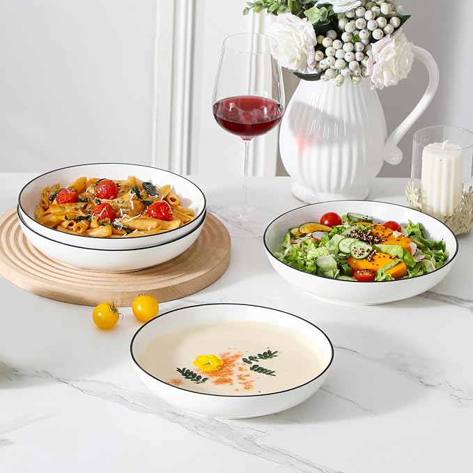 MALACASA 8.85" Large Pasta Bowls, 42 OZ White Salad Bowls Soup Bowls, Porcelain - Image 6