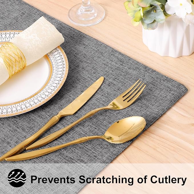 Faux Cotton Linen Placemats Set of 4, Cloth Washable Farmhouse Dining Table Mats - Image 4