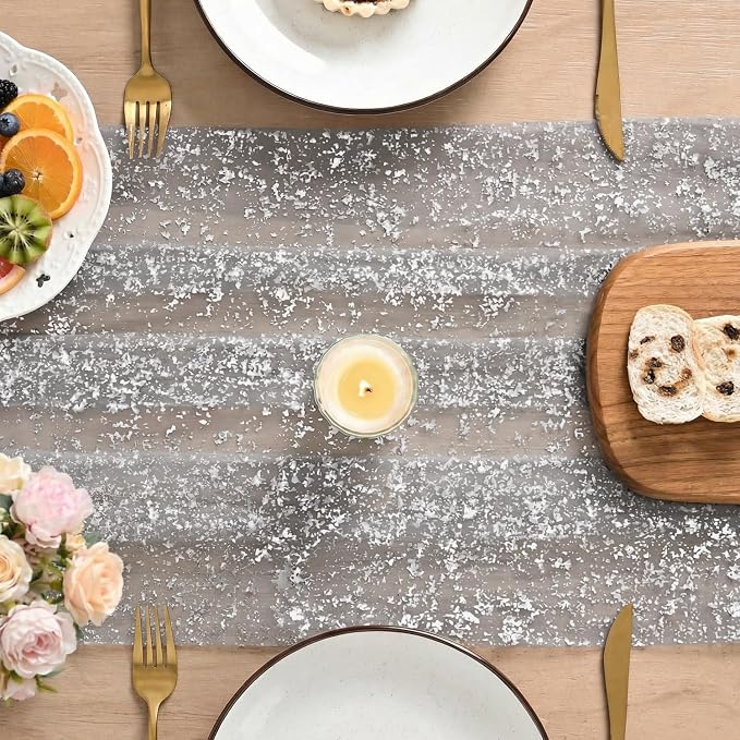 Artoid Mode Grey Gold Gauze Table Runner 120 Inch 10FT, Glitter Metallic Foil - Image 3