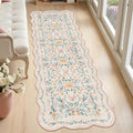 Hallway Runner Scalloped Floral Rug 2.6x8 Washable Non Slip Pink | Soft by Dadasgk