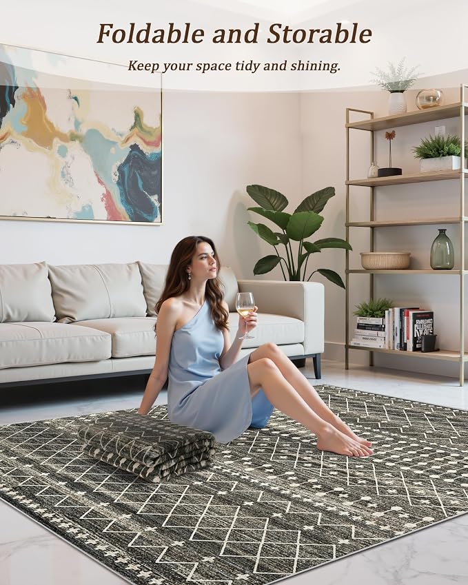 3x5 Washable Rug Moroccan Small Entryway Rug Non Slip Indoor Floor Carpet - Image 5