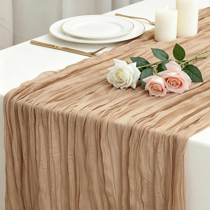 8 Pack Nude Cheesecloth Table Runner 120 Inch Boho Wedding Decor | Cheesecloth by Fixwal