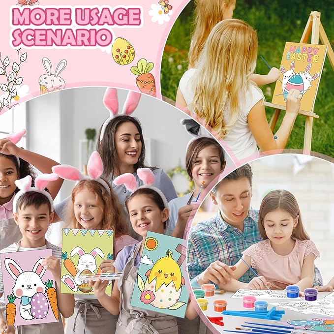 Blosssound 10 Set Pre Printed Canvas Pre Drawn Canvas Painting with Easel Kits 5" x 7" Outline Painting Panels for Beginners, DIY Craft Project, Party Favor, Home Decors(Bunny)