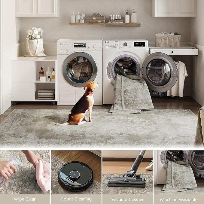 jinchan Vintage Floral Runner Rug 2x5 - Machine Washable Distressed Design Non-Slip Low-Pile Soft Thin Carpet for Hallway Kitchen Farmhouse Bedroom Entryway Laundry Room (2x5ft,Brown)