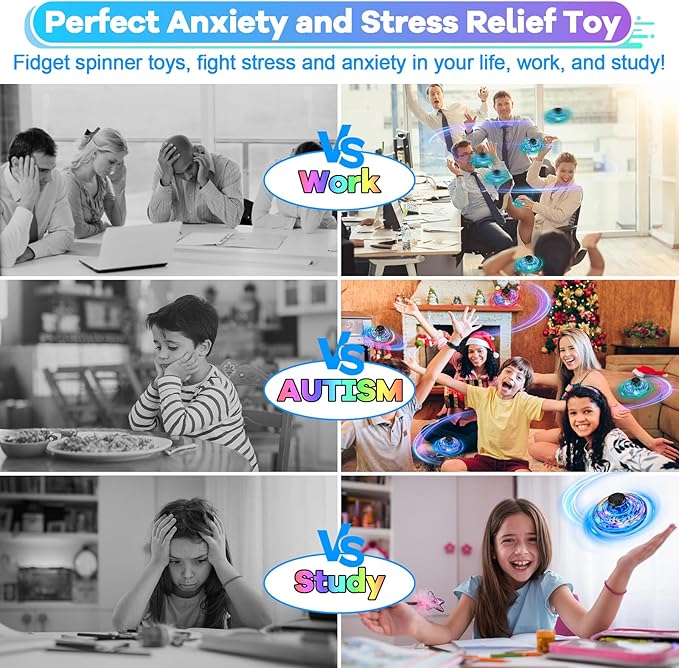 Hand Operated Mini Drone for Kids - LED UFO Flying Orb Ball, Rechargeable Mini Fidget Spinner Toy for Indoor Outdoor,Christmas Birthday Party Gifts for Girls Boys (Green)