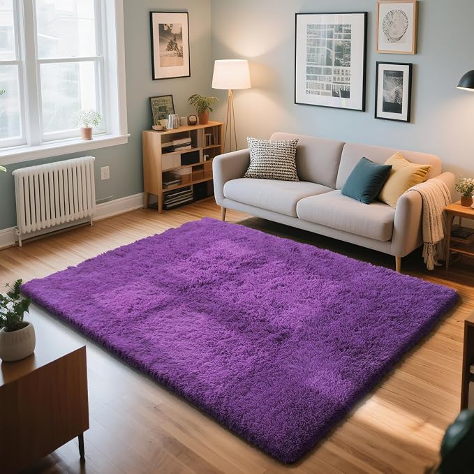 Purple Fluffy Rug Shag Area Rug, 3x5 Area Rugs - Image 2
