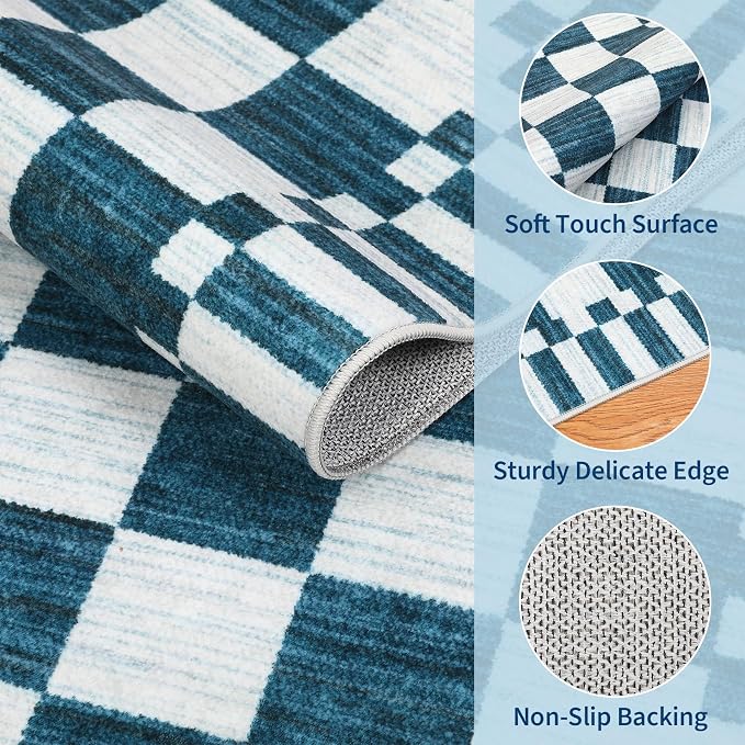 GarveeHome Blue and White Checkered Rug 6×9 Area Rugs - Image 6