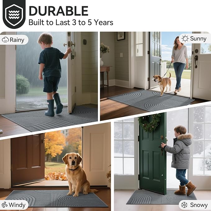 Front Door Mat 24''x35'', Absorbent Dirt Resist Washable Non Slip Low-Profile - Image 9