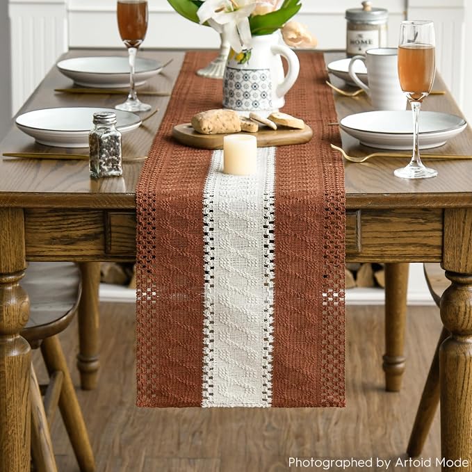 Artoid Mode Caramel Farmhouse Woven Table Runner 12x36 Inch | Holiday Rustic - Image 2