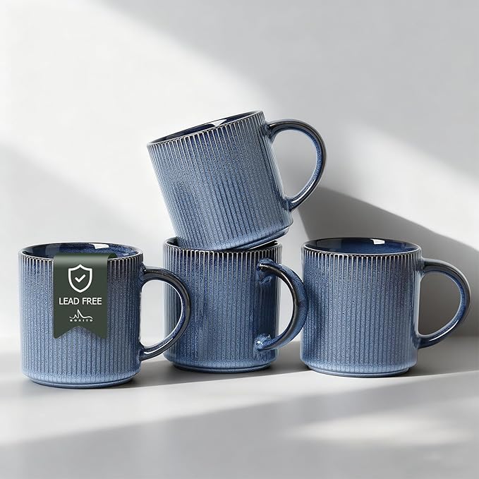 MONITO 16Oz Coffee Mugs Set of 4, Rustic Ceramic Coffee Cups Set by MONITO