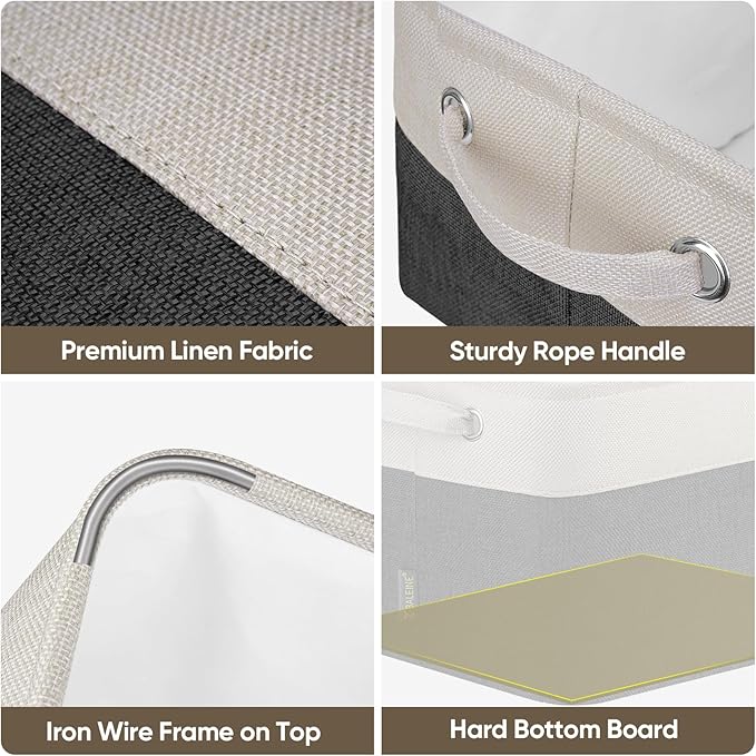 BALEINE 3 Pack Fabric Storage Bins for Shelves, Linen Storage Baskets for Organizing, Decorative Closet Bins for Clothes, Home (Black, 15"x11"x9.5")