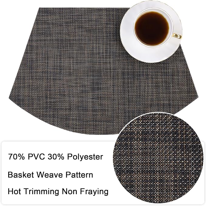 SHACOS Small Wedge Placemats Set of 4 Woven Vinyl Round Table Placemats Wipe - Image 2