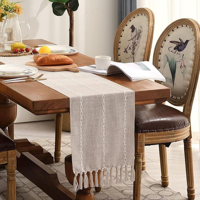 Wracra Rustic Linen Table Runner, Light Coffee Table Runners 36 inches Long | - Image 6
