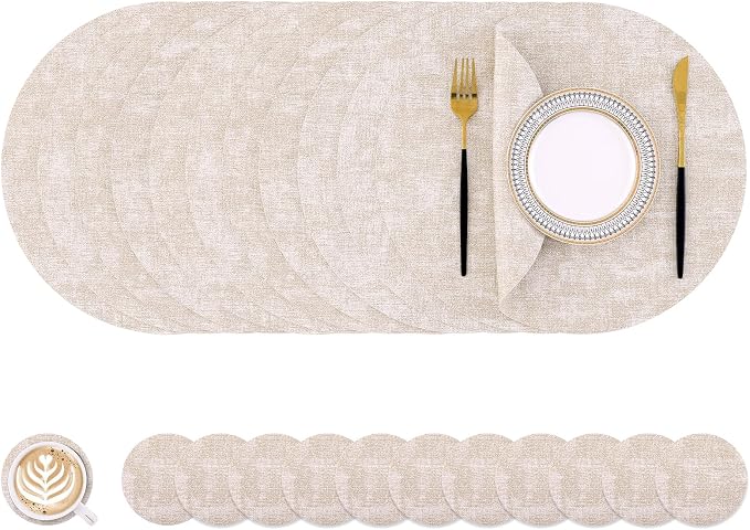 Homaxy Round Faux Leather Placemats and Coasters, Wipeable Place Mats, by Homaxy