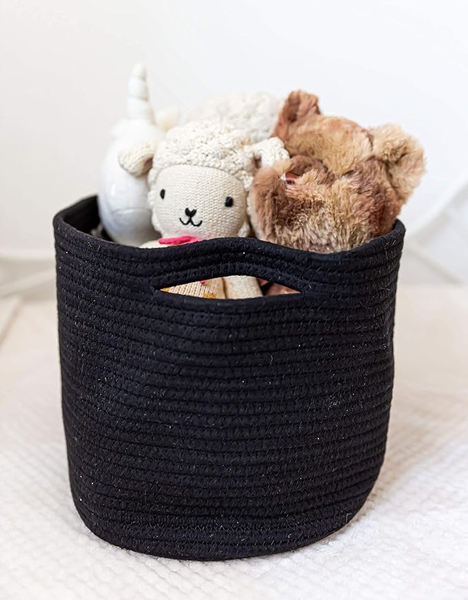 OrganiHaus Set of 3 Black Baskets for Shelves, Woven Baskets for Organizing, Cute Black Storage Basket for Toys & Cloths, Cotton Rope Basket for Decor, Shoe Baskets, Storage Baskets for Shelves