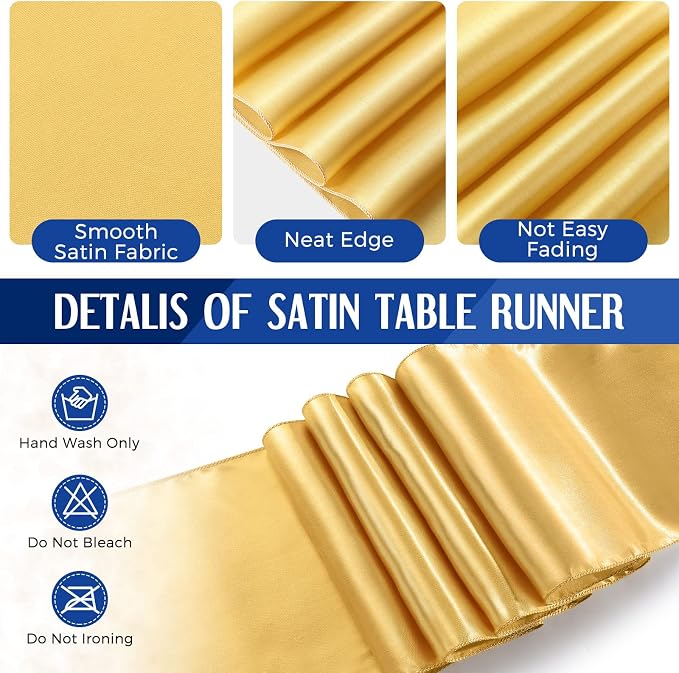 8 Pack Navy Blue and Gold Disposable Plastic Tablecloths and Satin Table Runner - Image 4