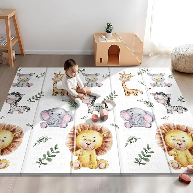 79 x 71 Foldable Large Play Mat for Babies, Non Toxic Foam Play Mat, Thick & Waterproof Baby Playmat for Floor, Anti-Slip Baby Playpen Mat for Toddlers
