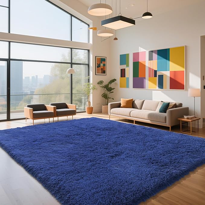 Blue Fluffy Rug Shag Area Rug, 9x12 Area Rugs by Yongyangjuxi