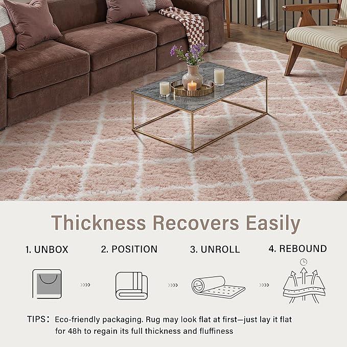 PureCozy 8x10 Checkered Rug for Living Room Pink and White Modern Soft Area Rug - Image 6