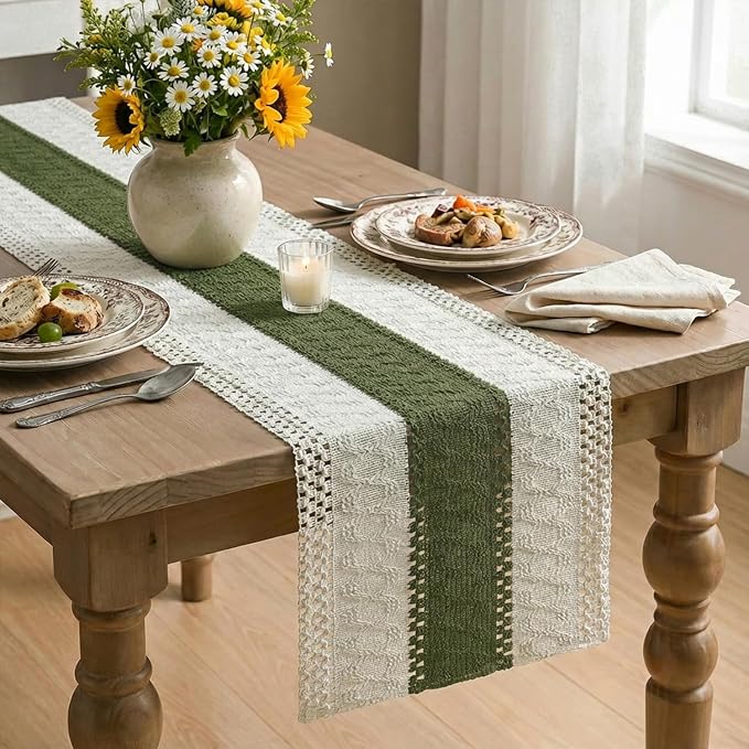Artoid Mode Army Green Farmhouse Rustic Table Runner 12x60 Inch | Seasonal - Image 4