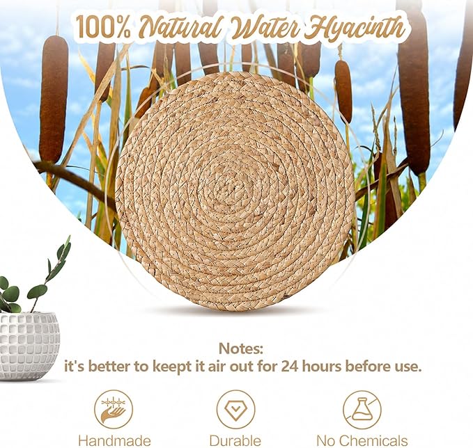 Aofmee 13.8 inch Round Woven Placemats Set of 6, Boho Rattan Place Mats - Image 6
