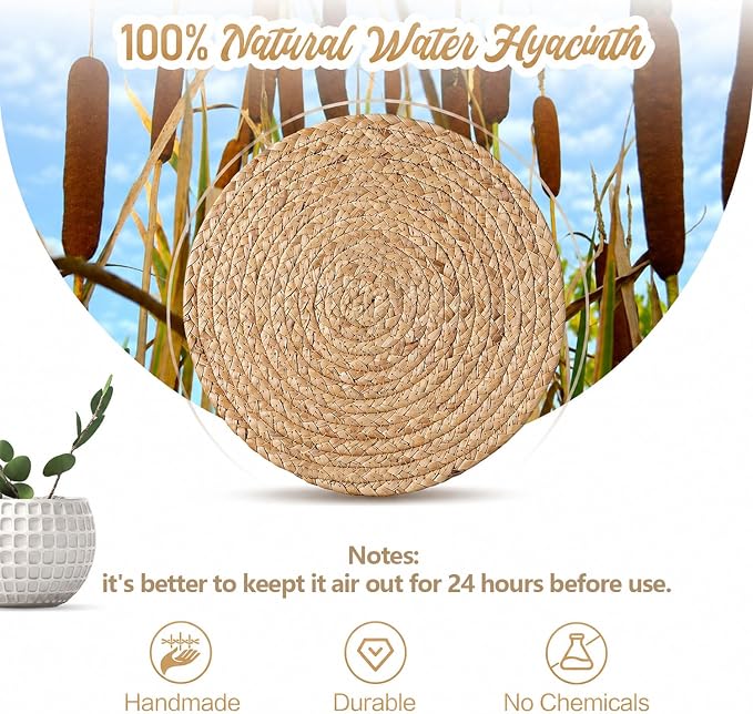 Aofmee 13 inch Round Woven Placemats Set of 6, Boho Rattan Place Mats, Natural - Image 6