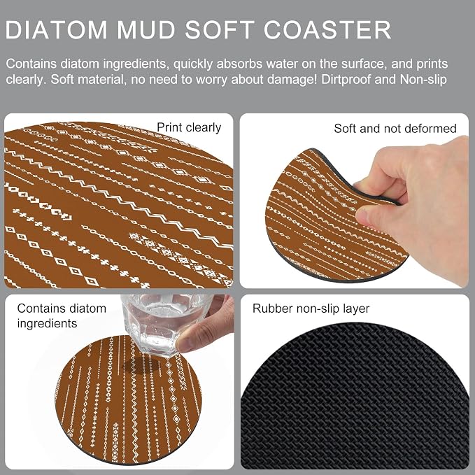 Vintage Brown Coasters Set of 6, Absorbent Coasters - Image 9
