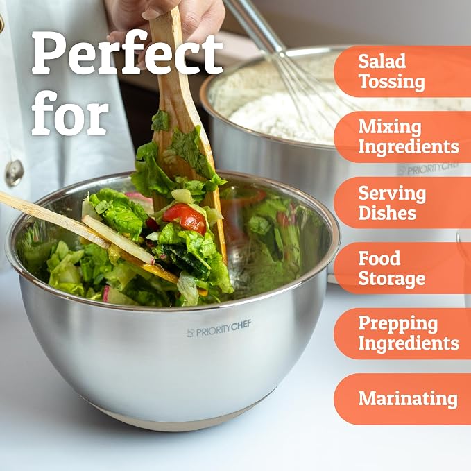 Premium Mixing Bowls With Lids Set, Airtight Lids, Thicker Stainless Steel - Image 7
