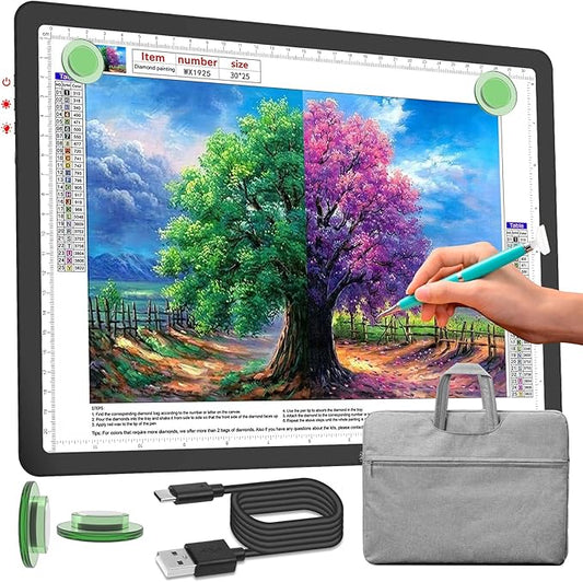Phylosal Rechargeable A4 Light Pad with Carry Bag, Ultra-Thin Magnetic Tracing Light Box for Drawing, Diamond Art Painting Light Board with Side Button, Super Bright Light Table for Sketching (Black)