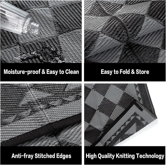 HUGEAR Outdoor Waterproof Rug 6'x9' Plastic Straw Rugs Washable Reversible - Image 6