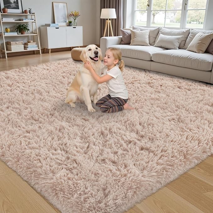 5x7 Area Rug for Living Room:Ultra Soft Fluffy Shag Beige Rugs, Large Fuzzy - Image 3