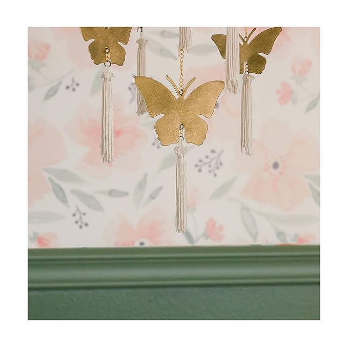 Crane Baby Handcrafted Brass Ceiling Hanging Mobile for Nursery, Butterfly Nursery Decor for Girl, 6"x 6" x 36", Baby Girl Nursery Decor, Butterfly Mobile