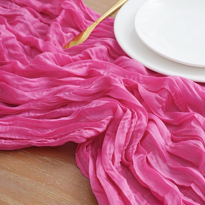 Asee'm 2pcs Hot Pink Cheesecloth Table Runner Summer 10FT Fuchsia Gauze | Boho - Image 4
