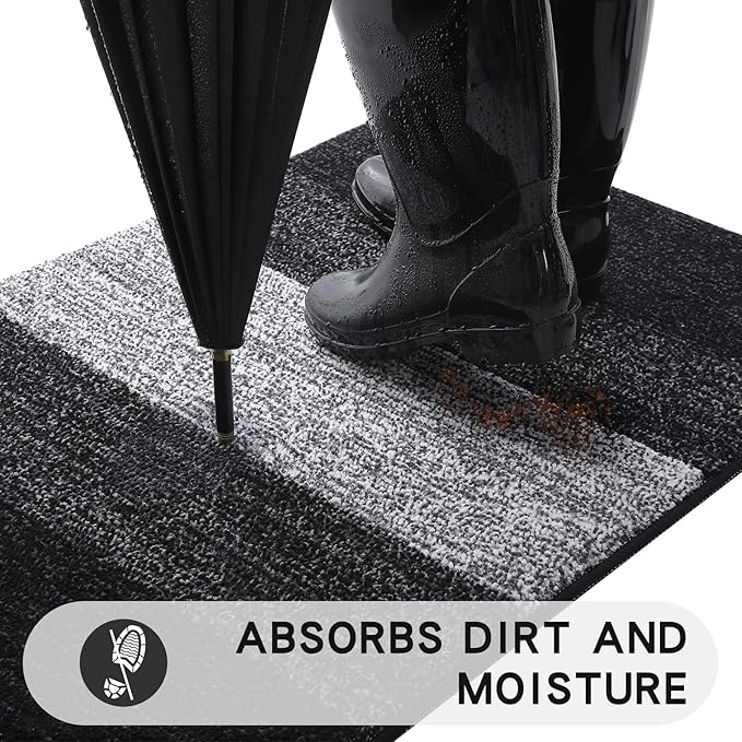 Kitinjoy Indoor Outdoor Door Mat, 45x27 Non-Slip Absorbent Dirt Trapper - Image 2