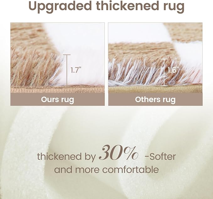 Super Soft Rug for Bedroom, 6x9 Ft Beige and White Area Rug Classic Checkered - Image 4
