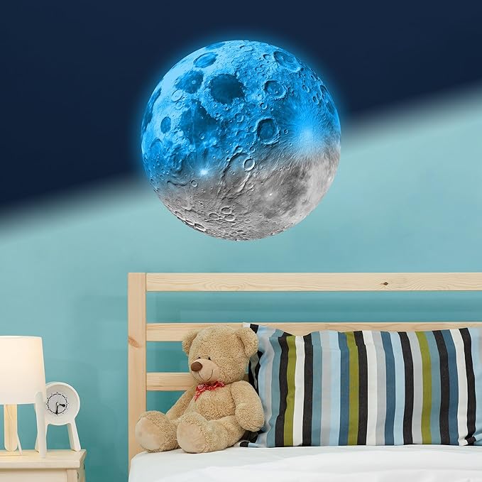 Glow in The Dark Sun for Ceiling, Luminous Planet Wall Sticker, Kids Bedroom Wall Decal, Sticky Fluorescence Sun, Gift for Boys and Girls (Blue)