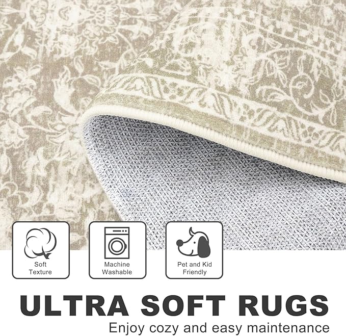 KILOCOCO Area Rug 3x5 Entryway Rug Washable Printed Vintage Floral Rubber - Image 6