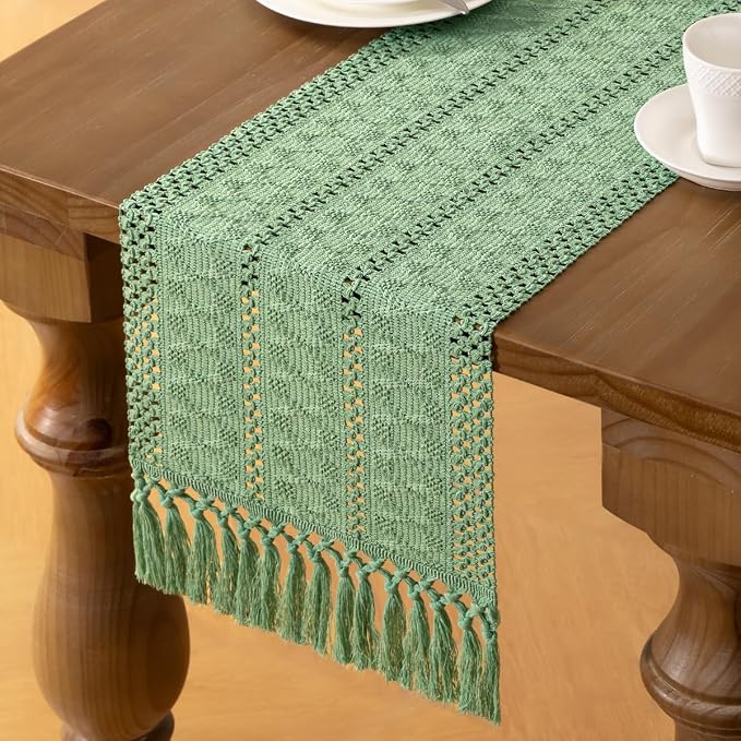 MLMW Boho Sage Green Table Runner 72 inches Short Coffee Spring Easter Table - Image 3