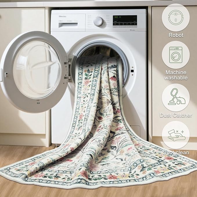6x9 Area Rugs for Living Room: Floral Washable Rug Vintage Large Soft Boho - Image 7