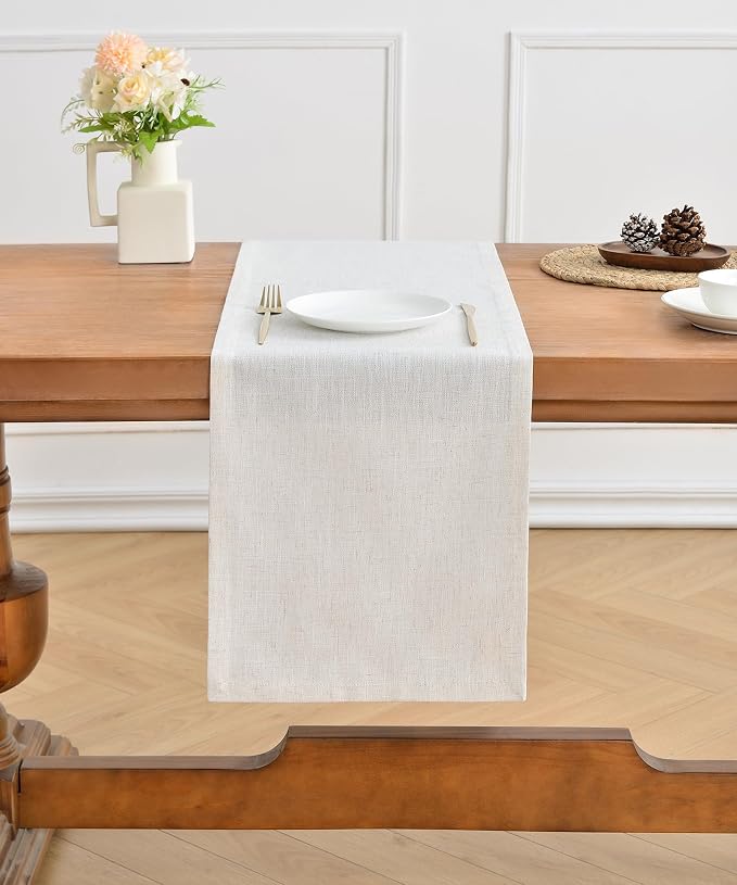 Wracra Linen Table Runner, Burlap Cream Table Runners 90 Inches Long | Rich - Image 5