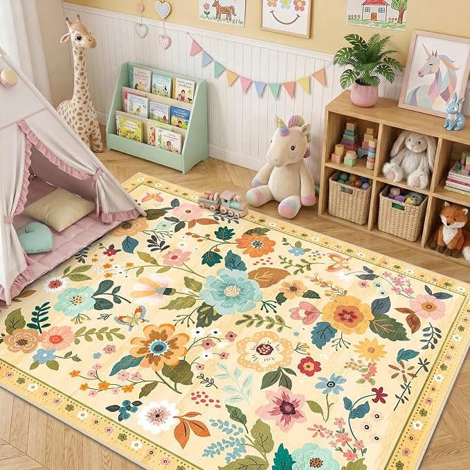 RELEANY Floral 8x10 Area Rugs Washable Print Boho Cute Carpet Non Slip Flower - Image 6