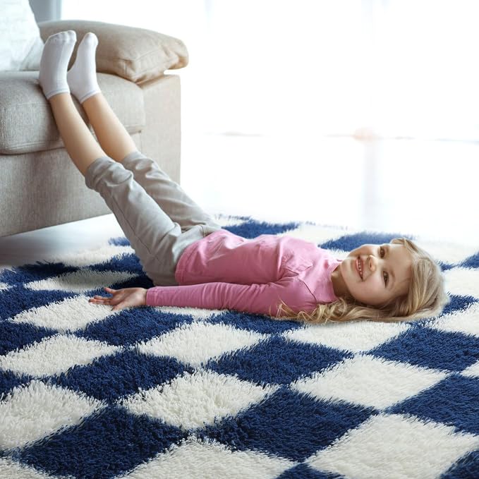 KICMOR Living Room Rug 5x7 Checkered Fluffy Area Rug, Soft Plush Indoor Floor - Image 9