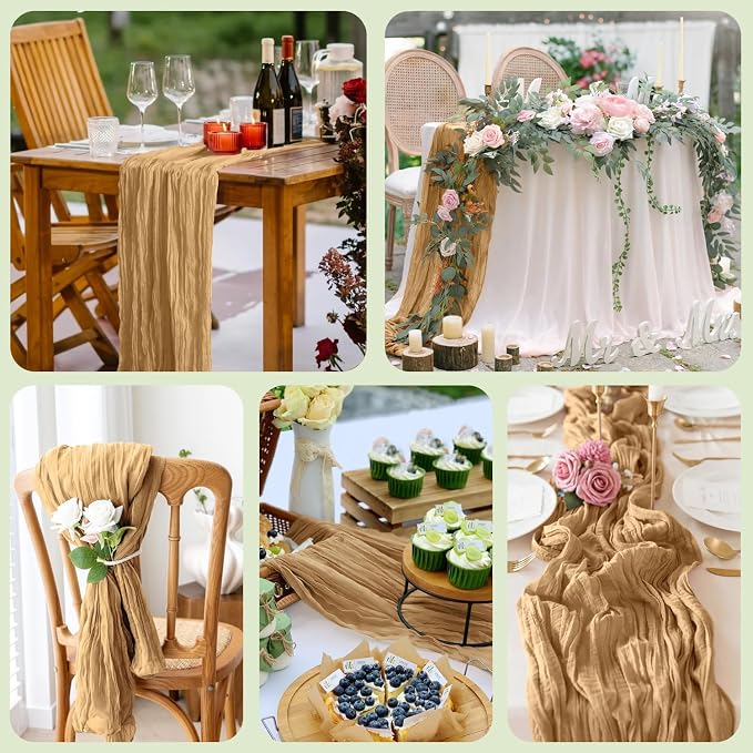 Cheesecloth Table Runner Khaki 10FT Boho Gauze Runner, 2 Pack | 120 Inch Cheese - Image 7