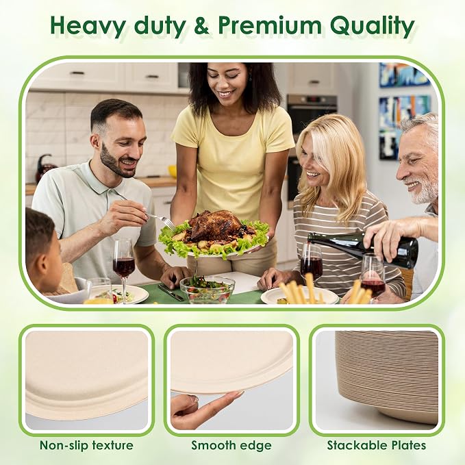 100pc Disposable Oval Paper Plates, 12.5" Biodegradable Compostable Heavy Duty - Image 5