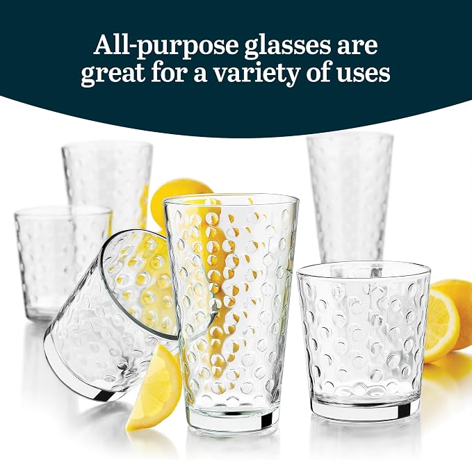 Libbey Awa Polka Dot Tumbler & Rocks Drinking Glasses Set of 16, Glass Cups | - Image 4