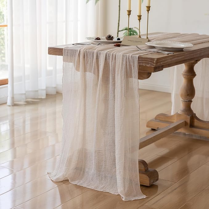 6Pcs Light Beige Cheesecloth Table Runner 120 Inches - Image 2